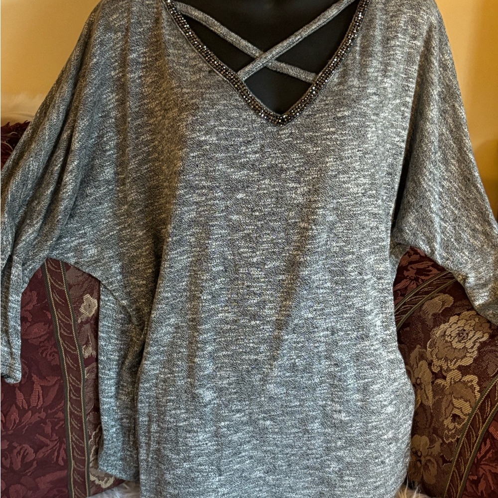 Juicy Couture Gray Tunic with Crisscross Neckline And Sparkly Trim